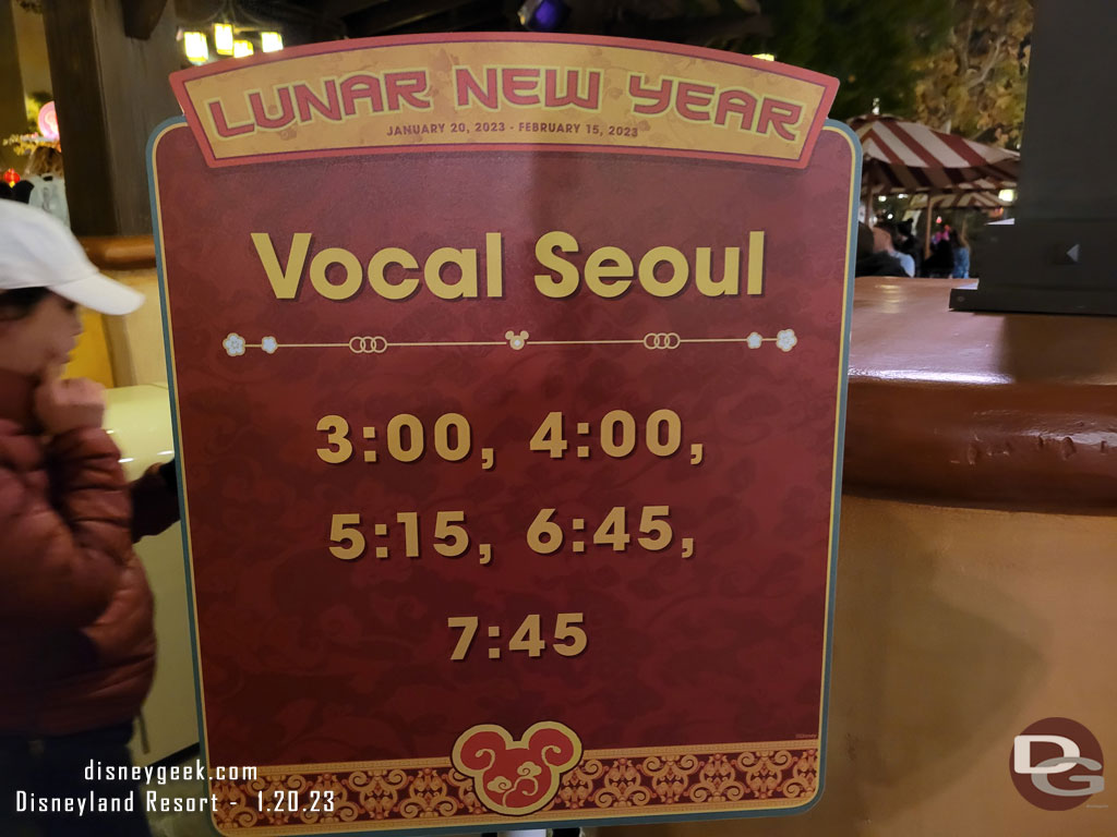 Vocal Seoul set times at the Sonoma Terrace