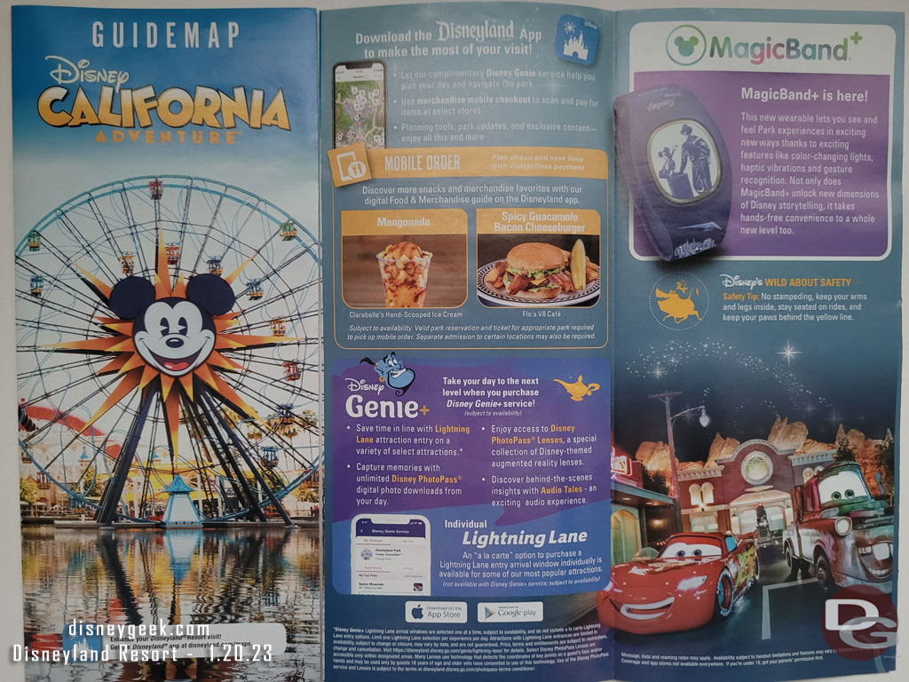 The current Disney California Adventure guidemap, assuming new Disney100 ones arrive next week. 