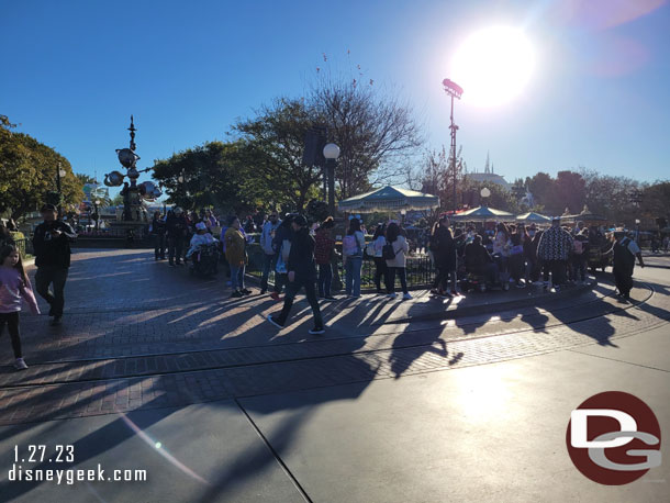 The line for popcorn buckets in the hub wrapped around to the center and back.