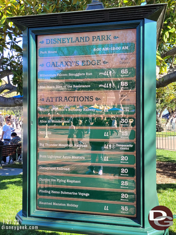 10:27am - Disneyland Wait times