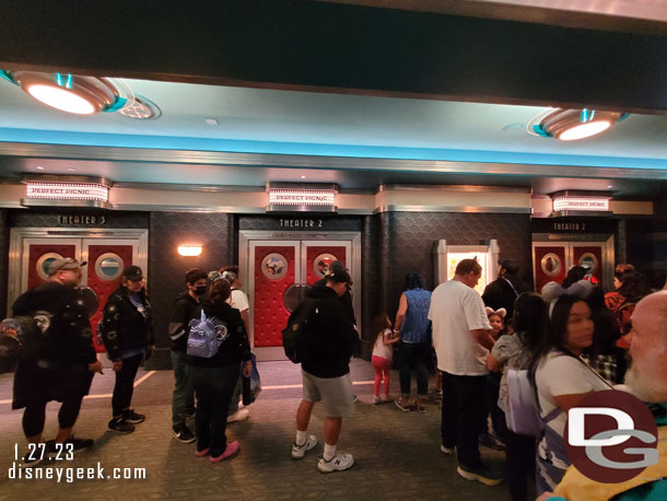 The merge point with Lightning Lane is right before you enter the preshow theater.