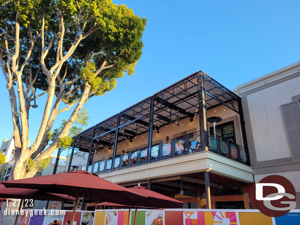 The balcony of the Jazz Kitchen was open for business while the lower level is behind walls.