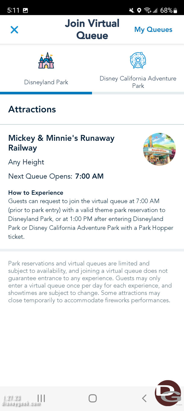 Confirmed the Virtual queue process before heading out.