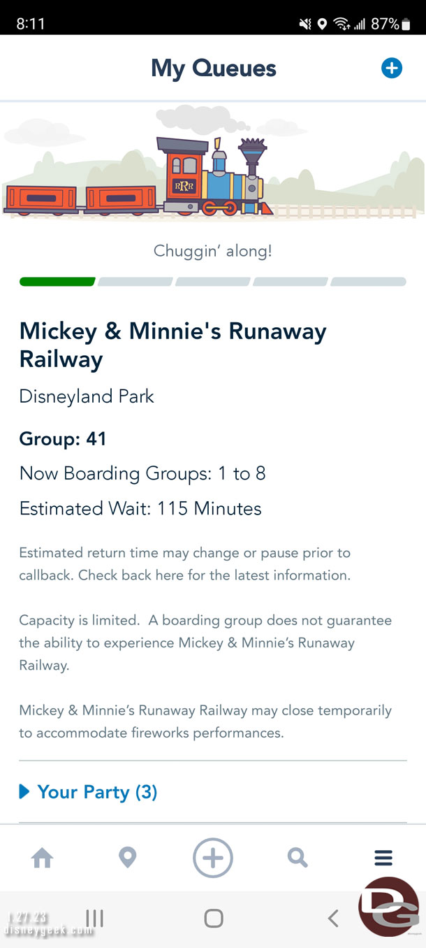 While waiting took a look at the Boarding Group Status for Runaway Railway.