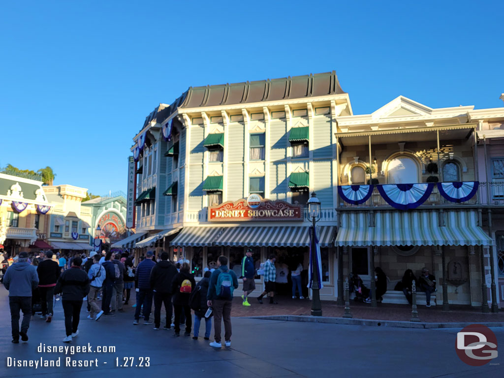 The line for merchandise in the music shop stretches to Town Square