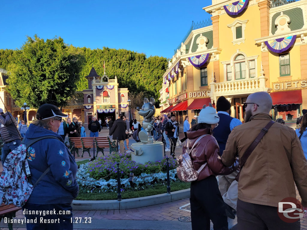 A Mickey statue, due to filming going on you could not get up to it.