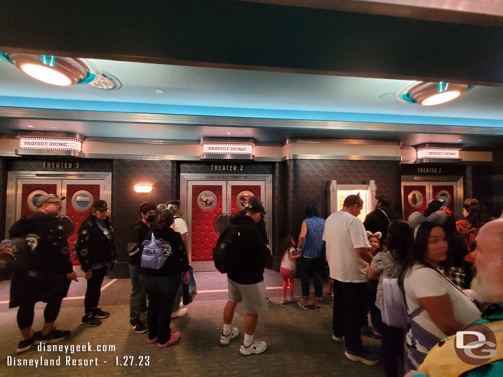 The merge point with Lightning Lane is right before you enter the preshow theater.