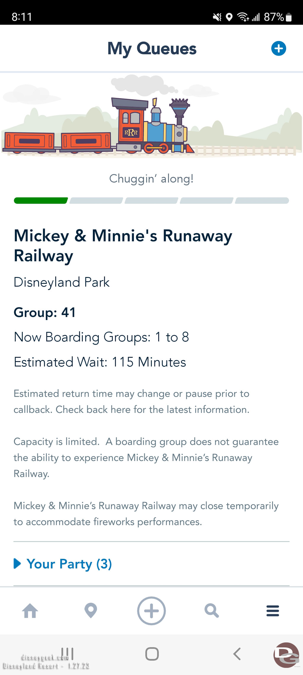 While waiting took a look at the Boarding Group Status for Runaway Railway.