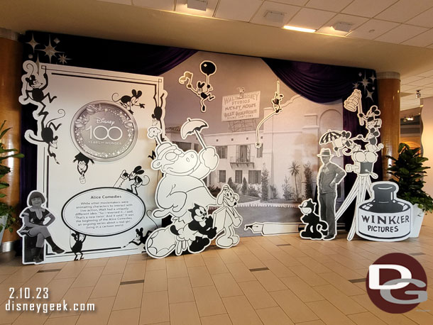 A Disney100 display highlighting the Alice Comedies as you enter the lobby.