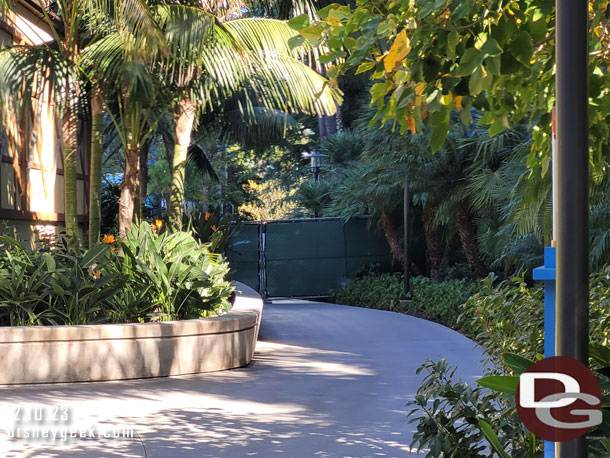 The walkway in front of the Adventure Tower is blocked off for pavement work.