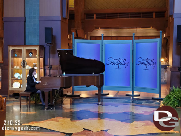 The piano is moved slightly in the lobby and an area is set up for a Jazz performance nightly as part of Celebrate Soulfully