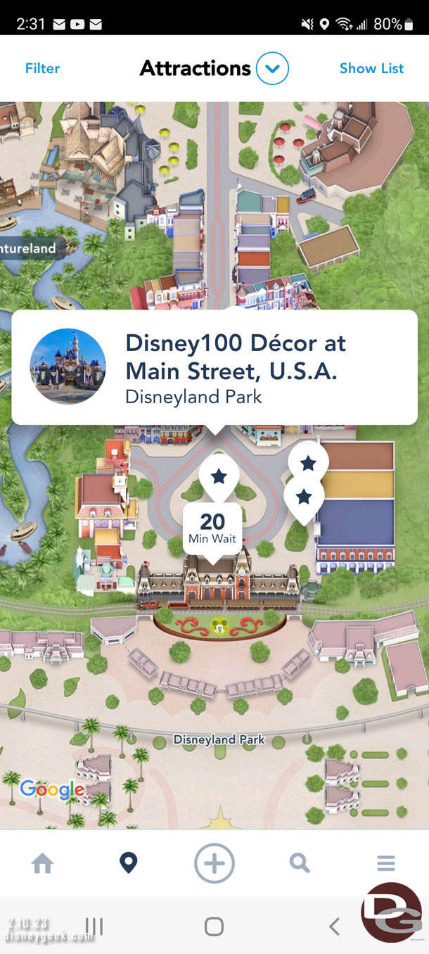 Interesting the Disney100 Decor shows up as an attraction in the Disneyland App.