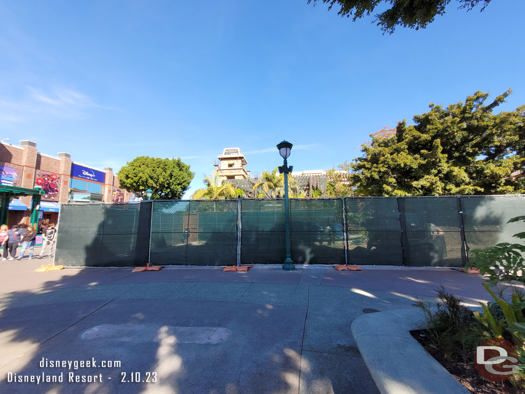 The fences for the walkway project have moved closer to the trading post and away from the Monorail entrance.