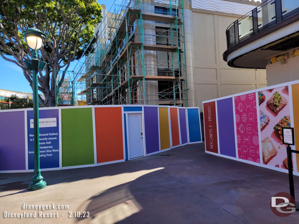 Scaffolding is up on the Wonderground and Disney Home building.