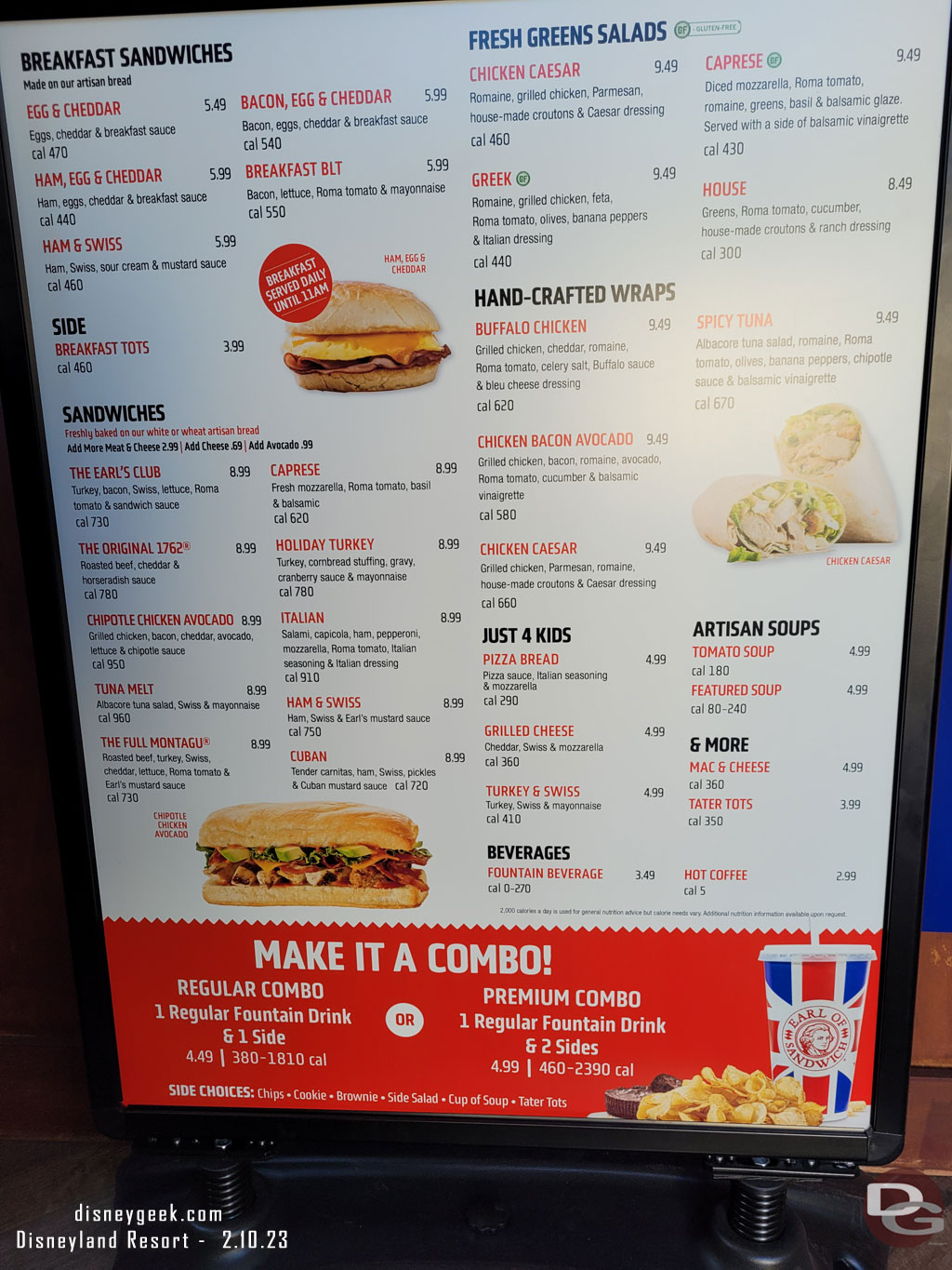 Earl of Sandwich Menu