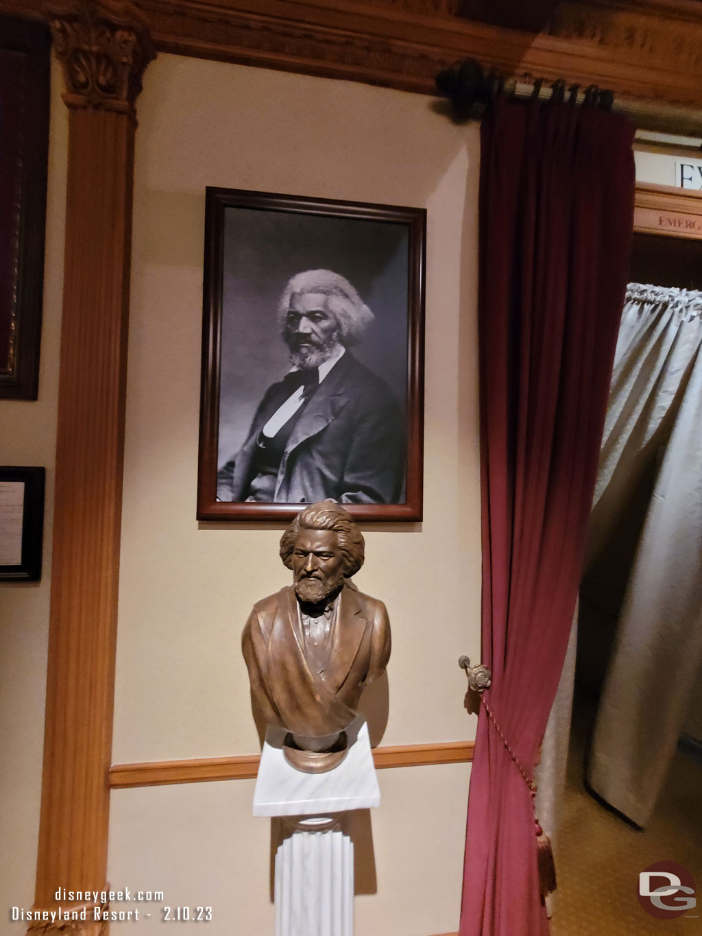 Stopped by a very cold opera house lobby (the a/c was on full blast and it must have been in the 60s), to see the new Frederick Douglas video.  A look at the bust and portrait while waiting.