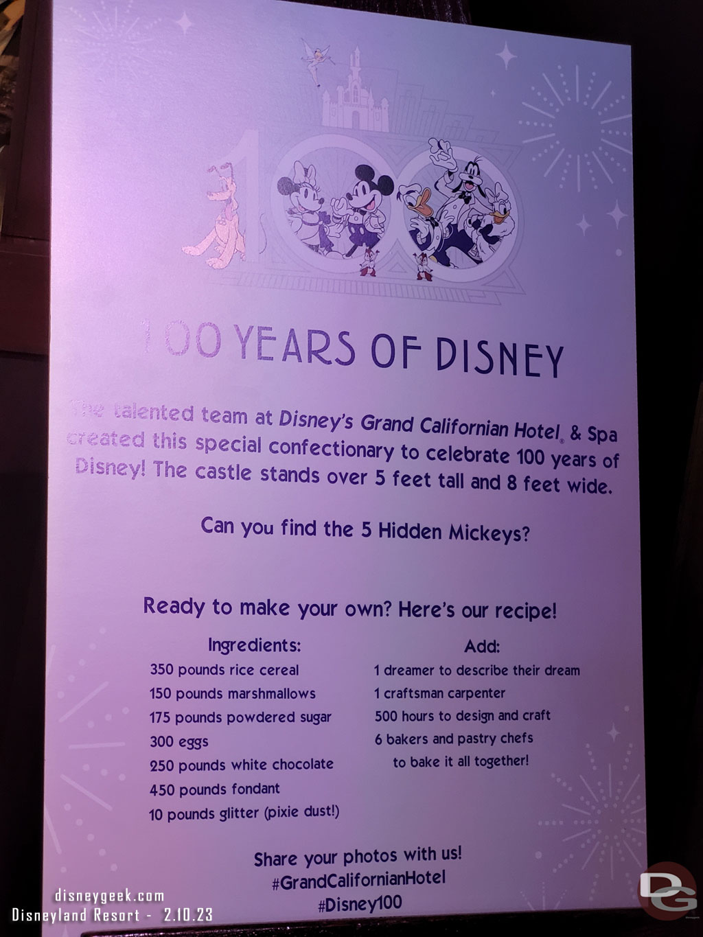 In the Grand Californian Lobby there is a confectionery display created to celebrate Disney100.