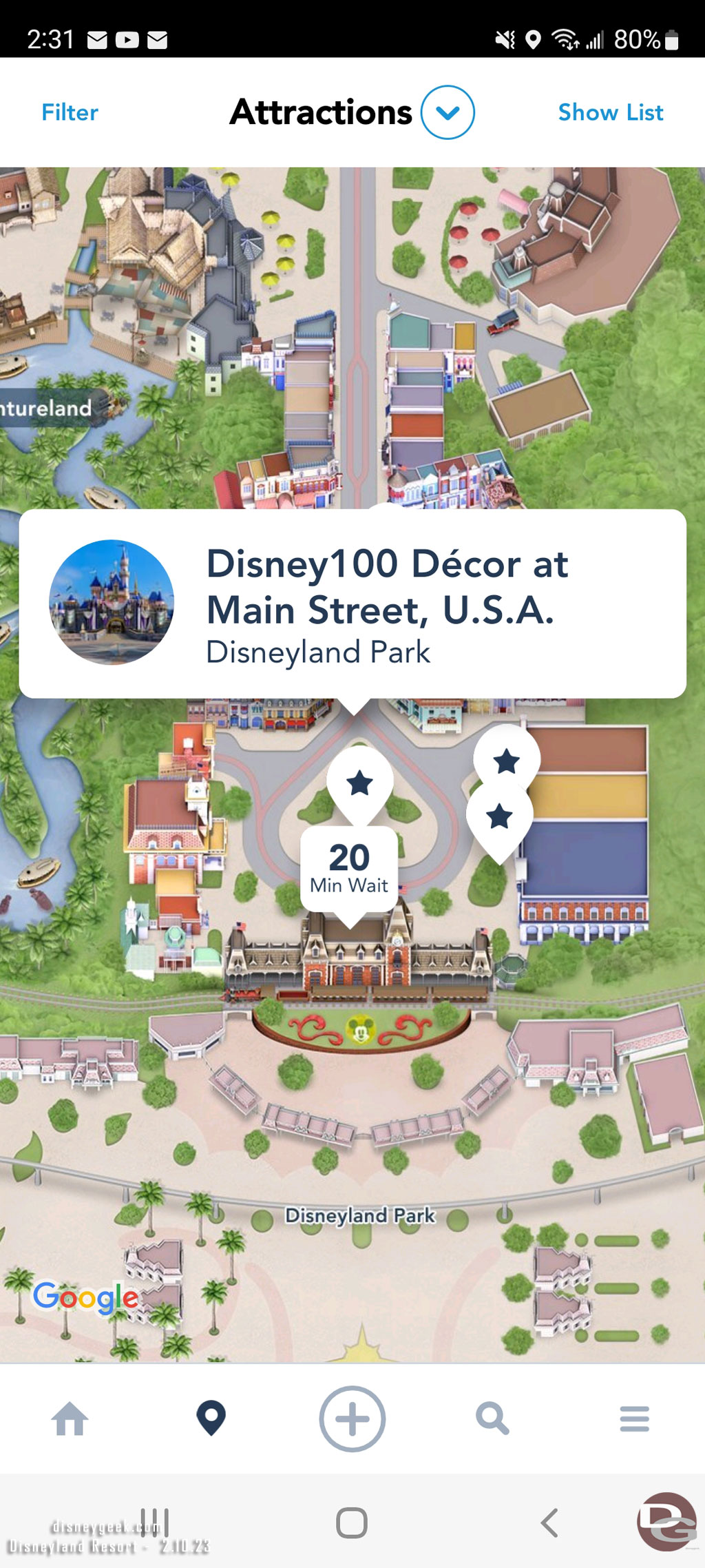 Interesting the Disney100 Decor shows up as an attraction in the Disneyland App.