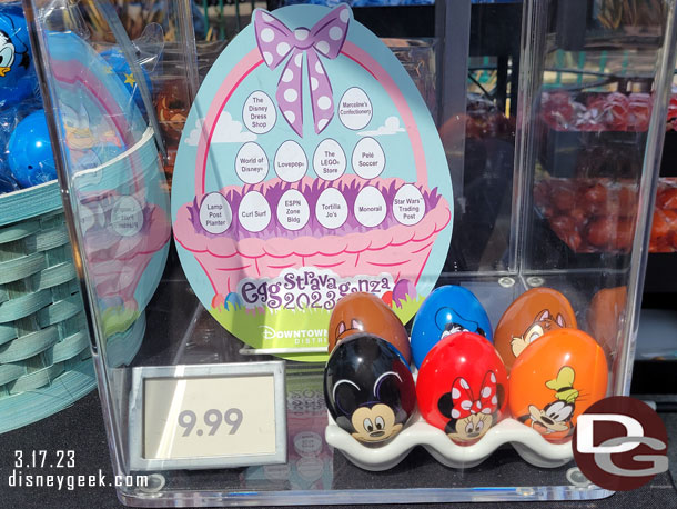 The Downtown Disney game board and the 6 prize eggs you can choose from.