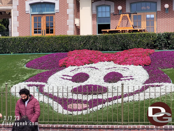 For Women's History Month a floral Minnie Mouse greets you as you enter the park.