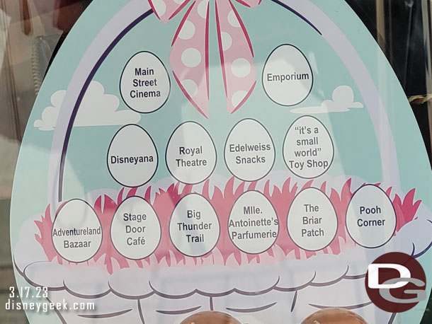 A closer look at the 2023 Disneyland Eggstravaganza Game Board / Clues