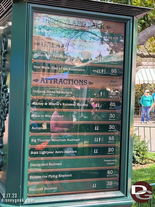 Disneyland wait times at 12:55pm