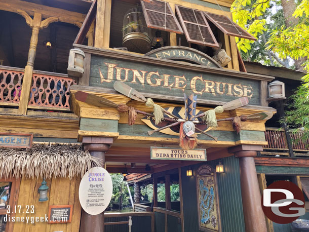 The Jungle Cruise wait was not too bad this afternoon, believe it was posted at 20 minutes when I walked by.