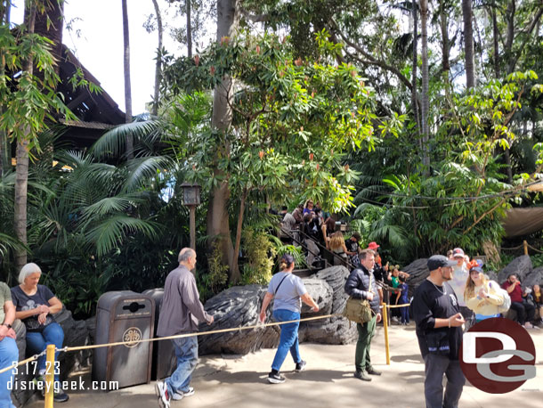 Standby for Indiana Jones was using the extended queue at the Jungle Cruise building on the left.