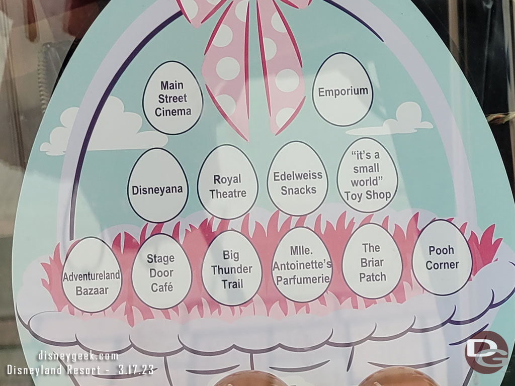 A closer look at the 2023 Disneyland Eggstravaganza Game Board / Clues