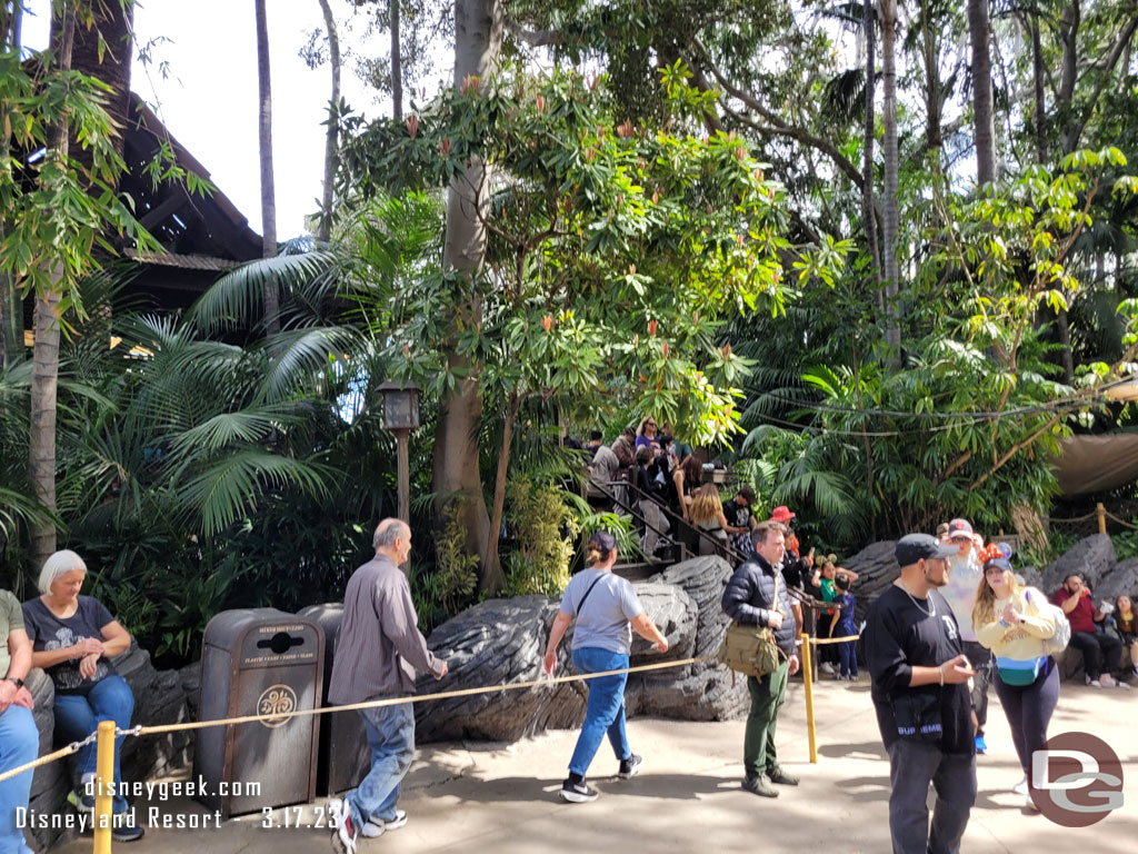 Standby for Indiana Jones was using the extended queue at the Jungle Cruise building on the left.