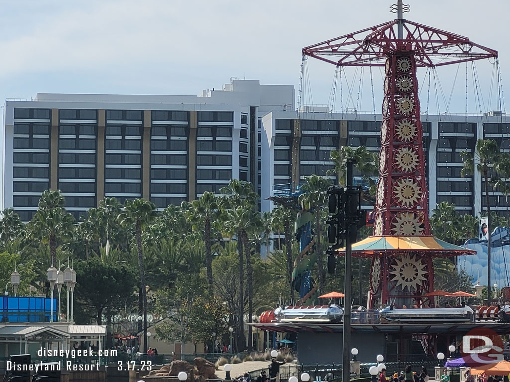 A check of the Pixar Place Hotel status from inside the park.