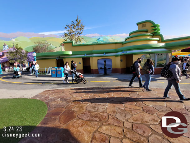 The restrooms look rather plain compared to the rest of the are and the drinking fountain is plain green.