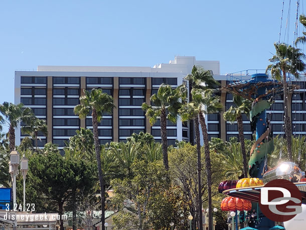 A look at the Pixar Place Hotel. They are still repainting this side of the exterior.