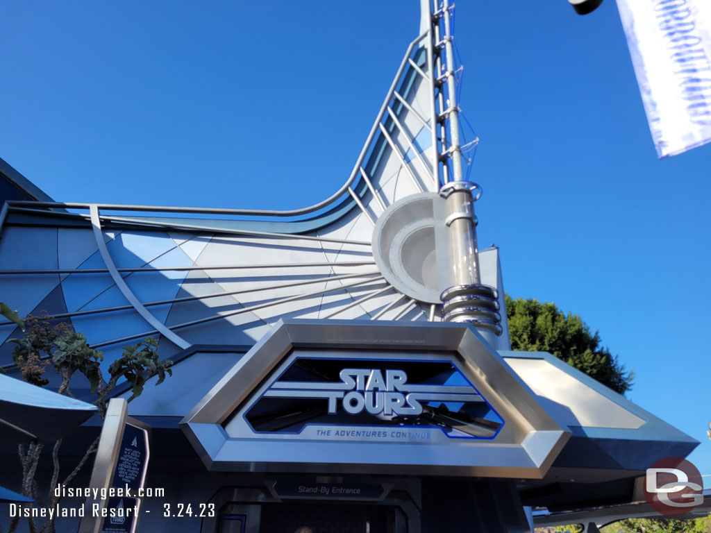 9:04am - Star Tours had a 5 min wait posted we walked right into the building then had a few minute wait to get through the merge point