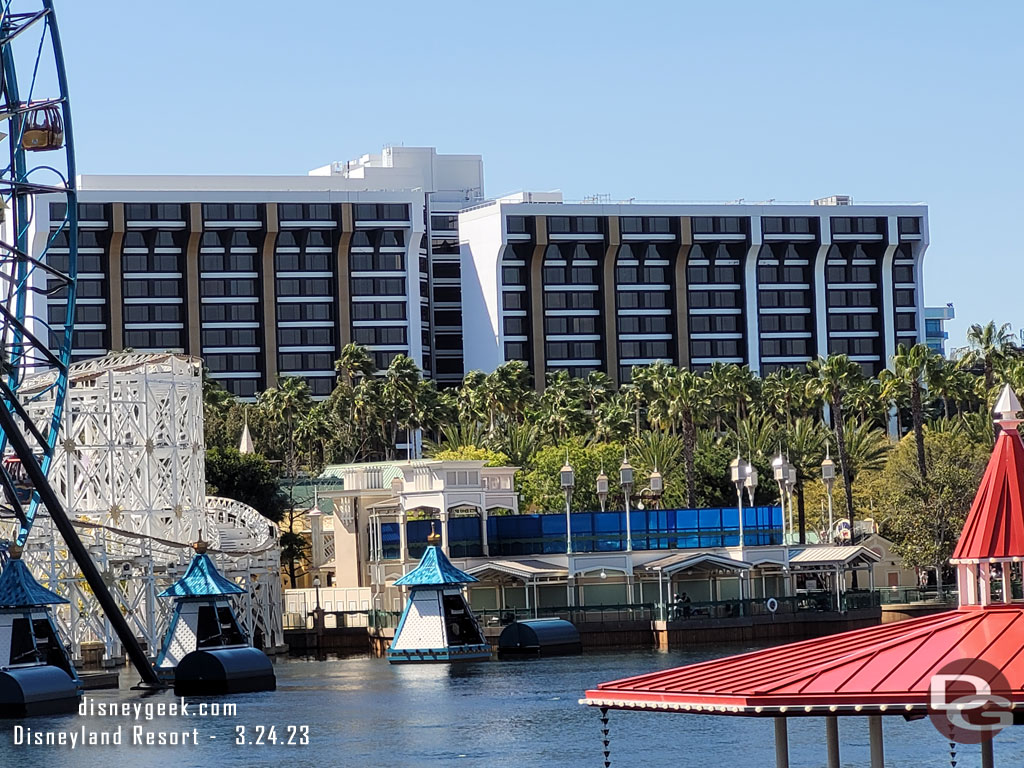 A better view of the Pixar Place Hotel waork. You can see some of the vertical portions that were cold are now being painted white.