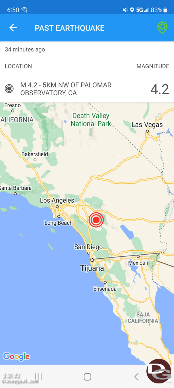 Was alerted to an earthquake that happened recently relatively close. I did not feel anything.