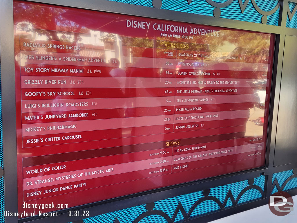 11:47am - Some Disney California Adventure wait times