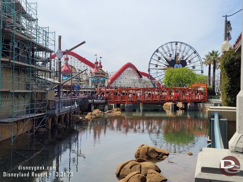 The walls have been removed but no sign of the new towers on the bridge yet.