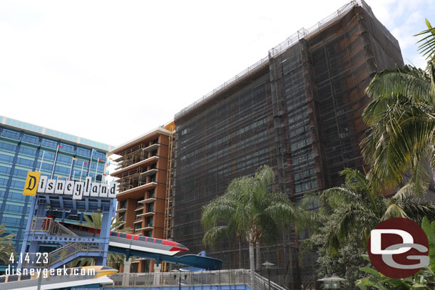 Some scaffolding has been removed on the Villas at the Disneyland Hotel Tower