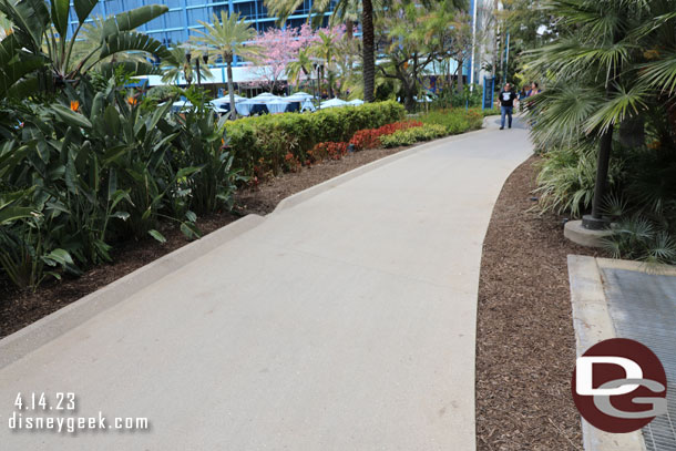 The pavement work in front of the Adventure Tower is done.