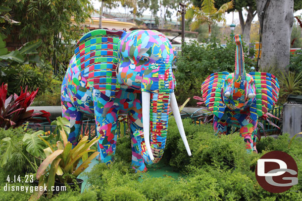 Two elephants made from recycled flip-flops by artists in Kenya