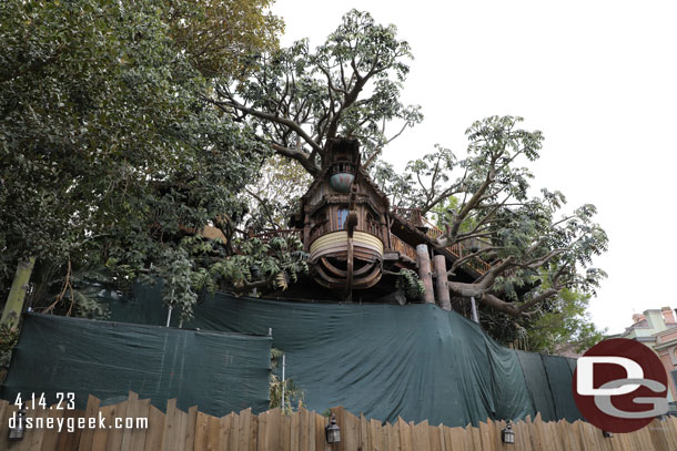 The Adventureland Treehouse is now partially visible.  Most of the scaffolding is removed.