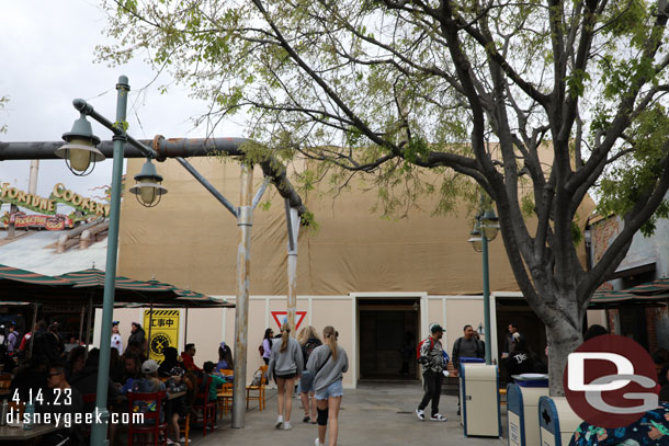 Walls and scaffolding up around the restroom facade, they are still available.