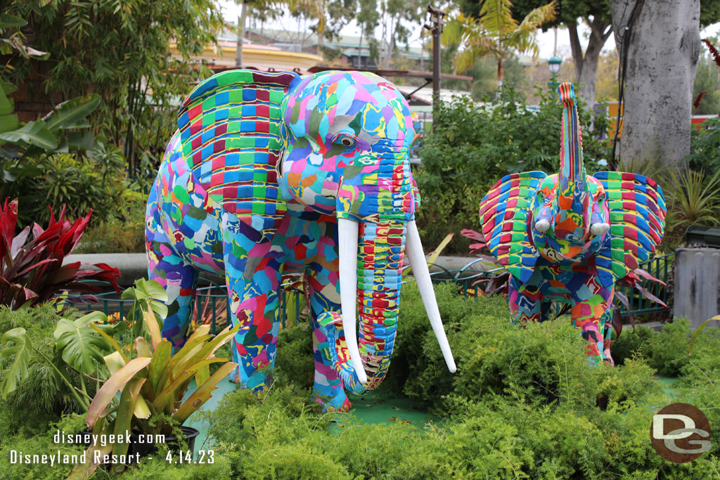 Two elephants made from recycled flip-flops by artists in Kenya