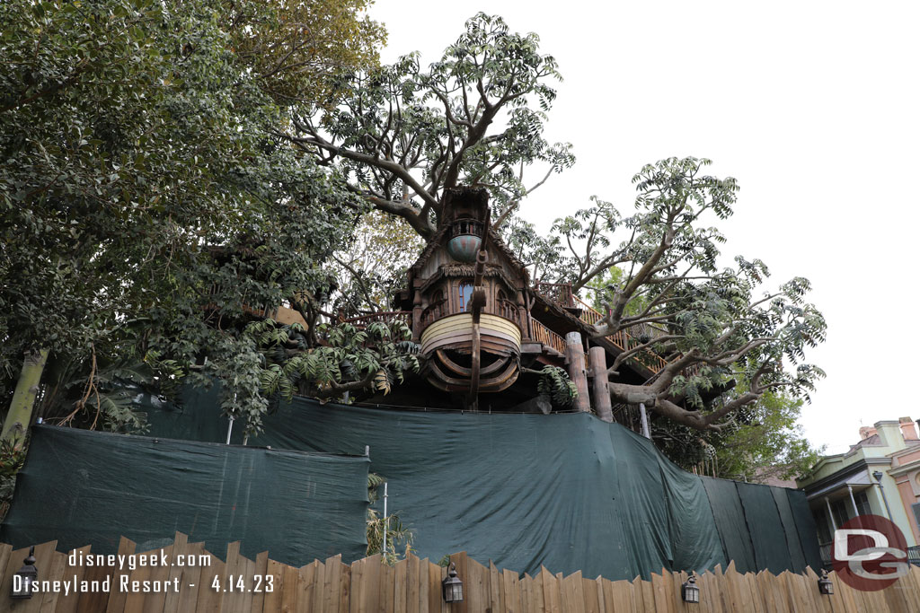 The Adventureland Treehouse is now partially visible.  Most of the scaffolding is removed.