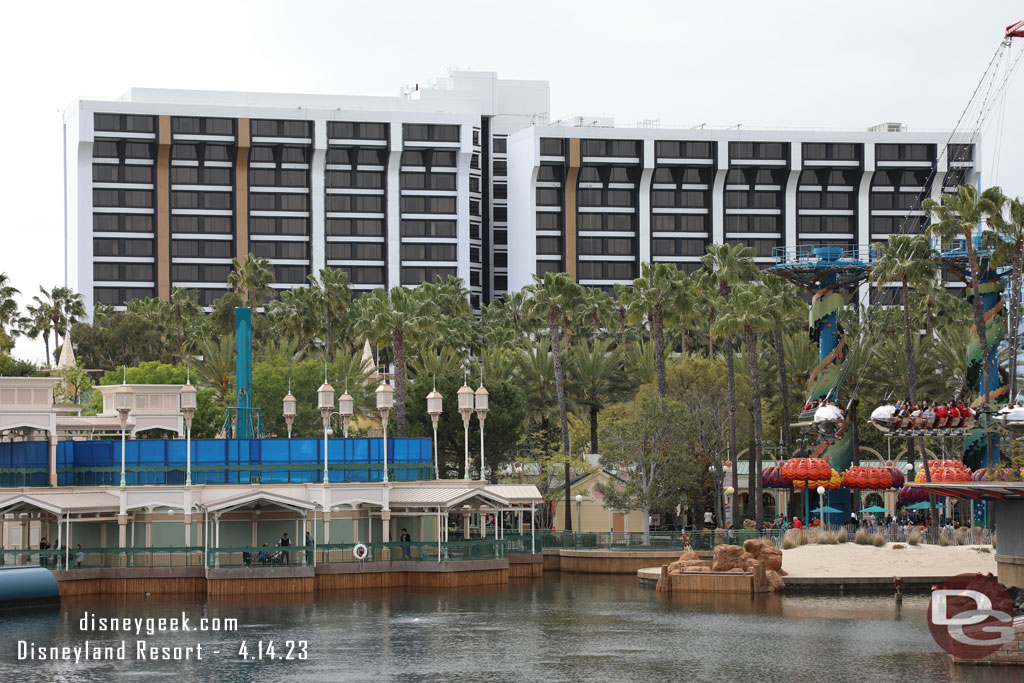 More of the gold has been painted white since my last visit on the Pixar Place Hotel exterior.