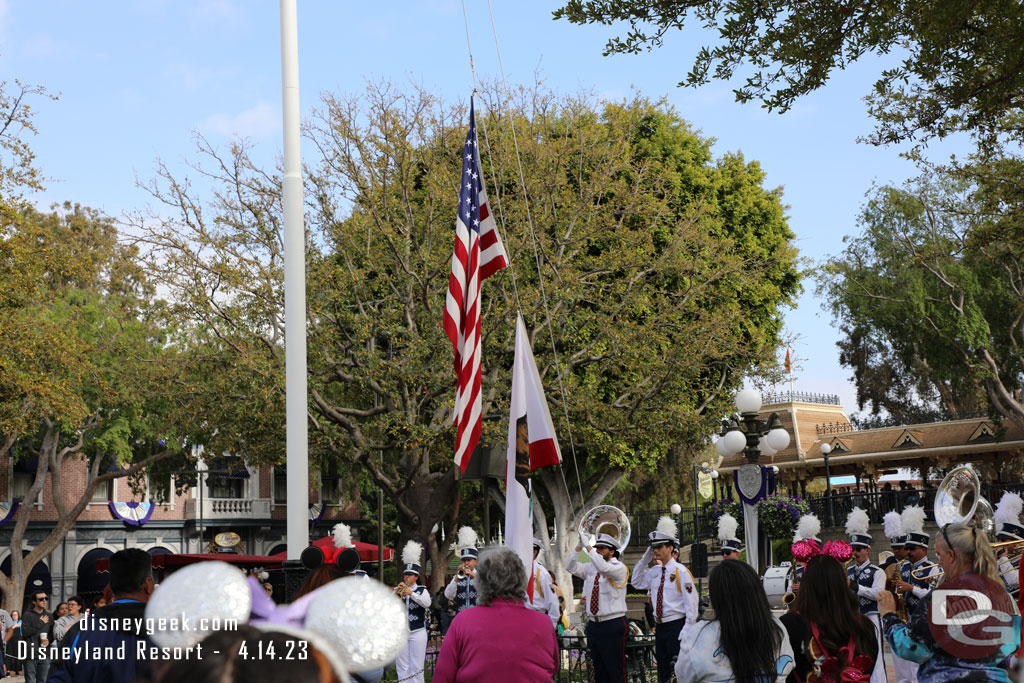 The Nightly Flag Retreat in Town Square minus the Dapper Dans today.