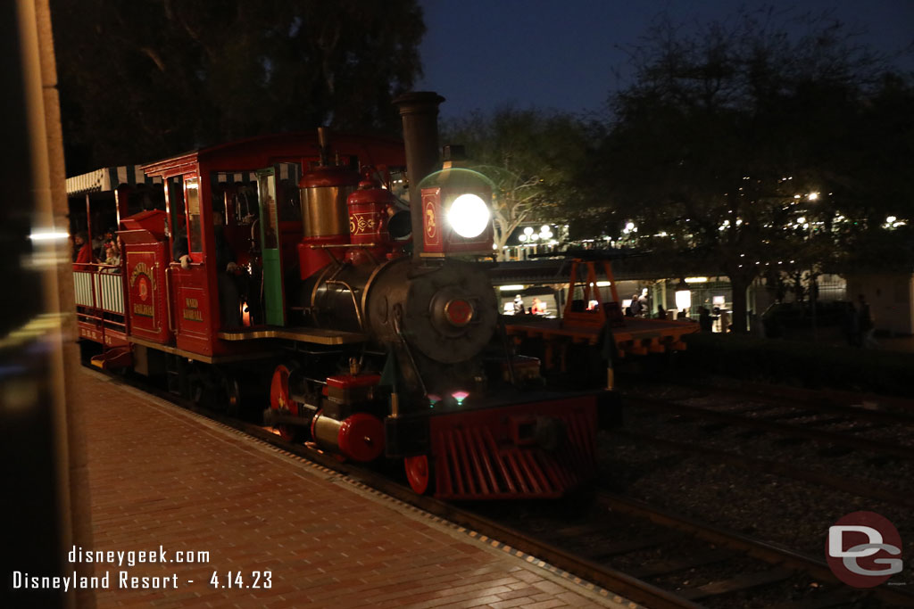 The Ward Kimball arriving to pick us up. Only two trains in operation this evening so it was almost a 30 minute wait from when we entered until we boarded.