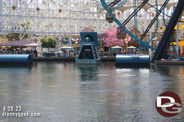 The platforms were down by the projector housing doors were open and several of the spot lights housings were open today.