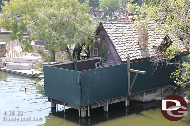 Now a look at Tom Sawyer Island. The front portion has walls up and it looks like they are preparing to reopen the island for guests.